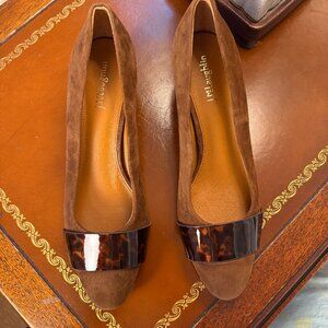 J.McLaughlin Suede Block Heel Pumps — Brown with Tortoise Trim - Size 9
